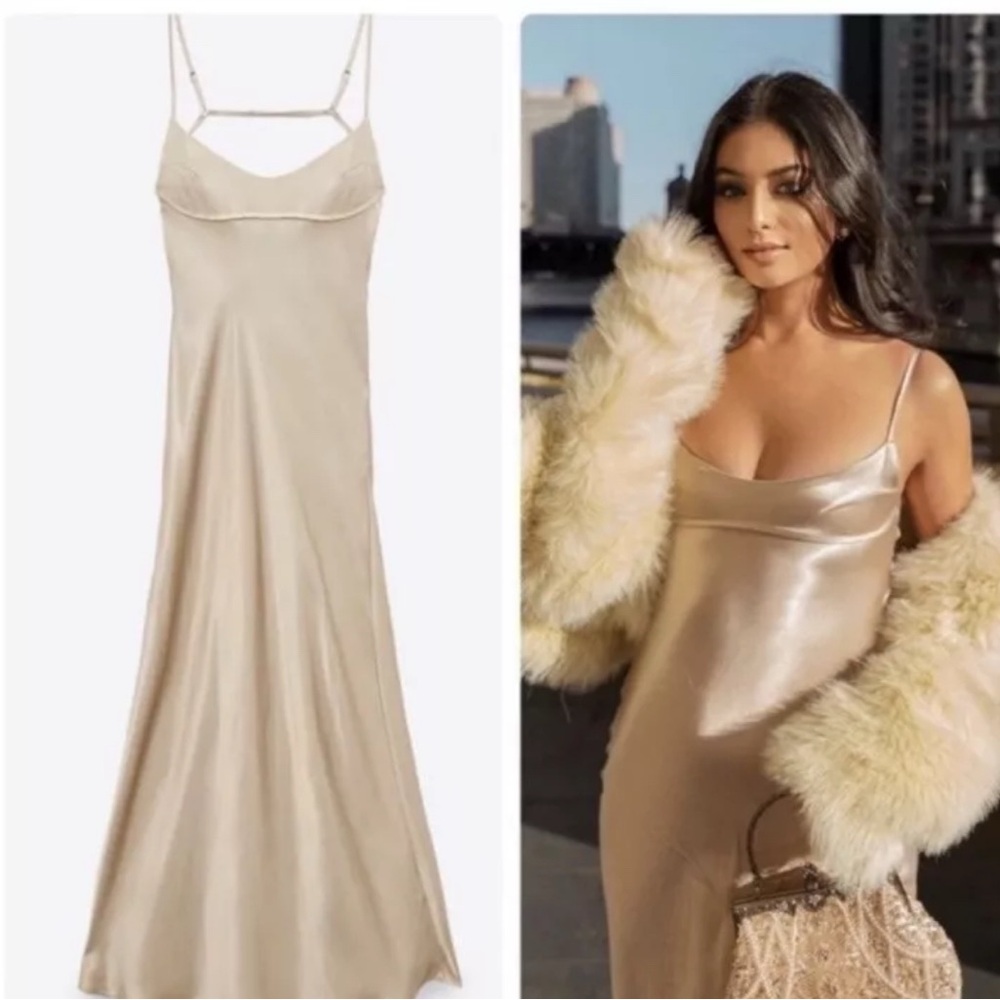 SOLDZara Elegant Gold Satin Slip Dress